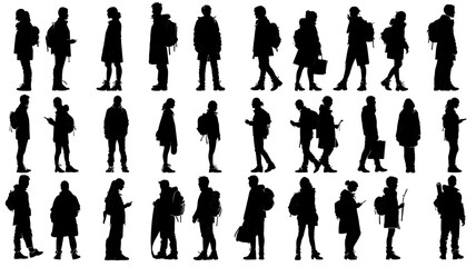Collection of doctor silhouettes engaged in diagnosing patients in a simplified vector style