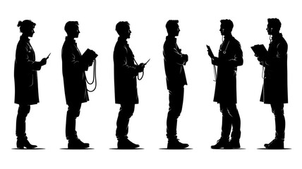 Collection of isolated doctor silhouettes in vector style for health and medical designs