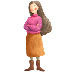 elderly woman with long brown hair