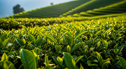 Beautiful lush tea plantation landscape filled with bright green leaves – Tea Plant