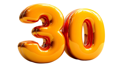 Thirty Balloon Celebration: A vibrant, golden balloon display prominently features the number 30, symbolizing a milestone and evoking feelings of joy, celebration, and new beginnings.