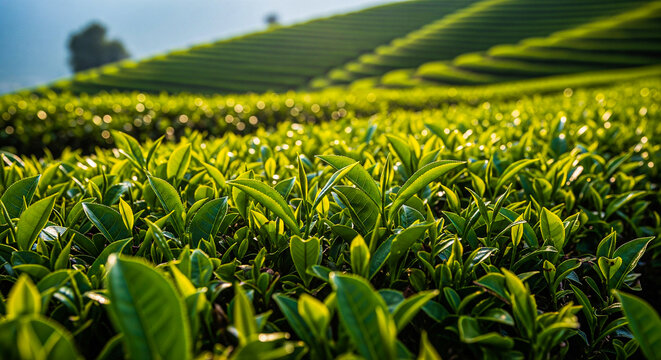 Beautiful lush tea plantation landscape filled with bright green leaves – Tea Plant
