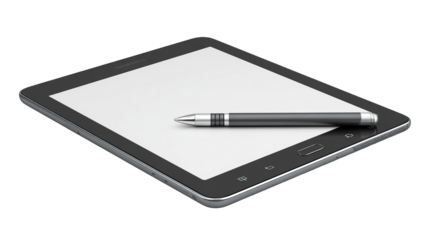 Tablet with Stylus Placed Diagonally for Digital Learning Concept on Transparent Background