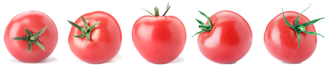 Fresh ripe tomatoes isolated on white, set