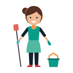 woman with home cleaning elements