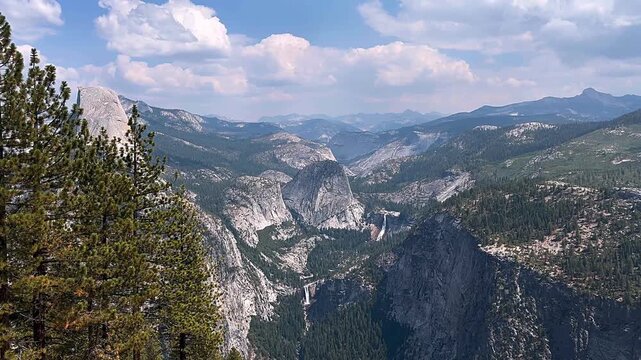 gorgeous view of glacier point, yosemite national park scenery, breathtaking mountain landscapes, stunning outdoor vistas, serene nature views, iconic yosemite landmarks, captivating granite cliffs, v