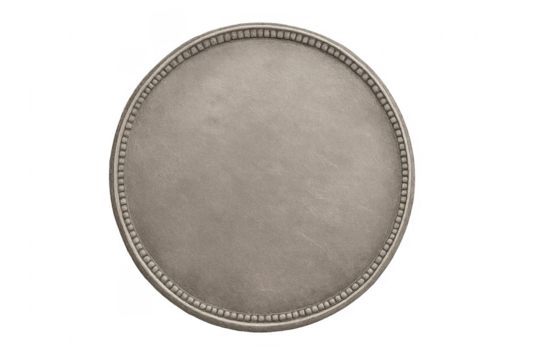 Blank silver coin template with textured metal frame