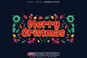 Editable 3d text effect merry christmas with decorative background for banner and poster template in dark background