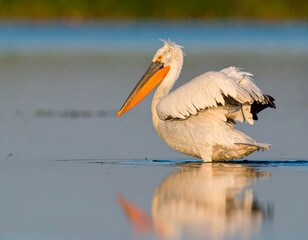Pelican wading in calm water