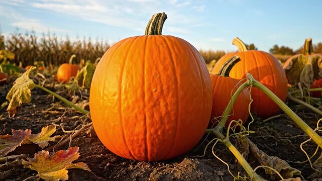 Autumnal Abundance - A Vibrant Pumpkin Patch Harvest Under a Clear Blue Sky.