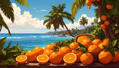 Tropical orange grove scene