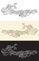 Bundle of three vintage ornaments vector design element
