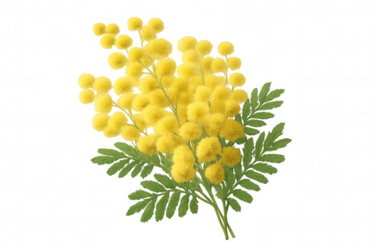 Mimosa flowers blooming on branches, symbolizing spring, women's day, and celebration, transparent background