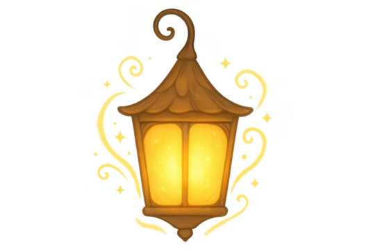Magical glowing fantasy lantern illuminating light with sparkles