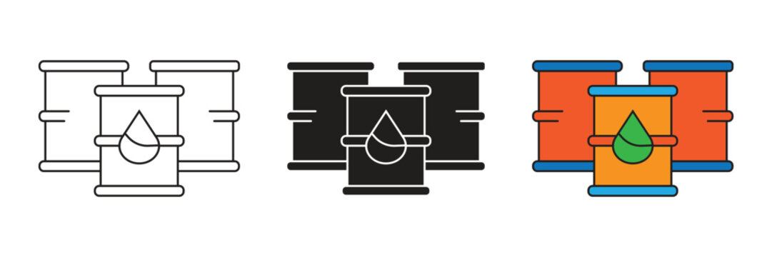 Oil or kerosene drum container icon set. Flat vector design of oil or kerosene drum container.