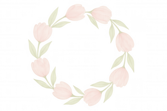 Pink tulip watercolor wreath frame illustrating floral design for spring, wedding, or celebration events on transparent background - Powered by Adobe