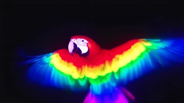 Vibrant parrot in rainbow light