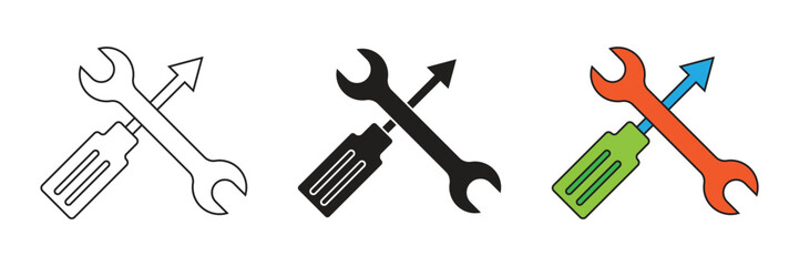 Vector icon set of screwdriver and wrench. Flat illustration of screwdriver and wrench.