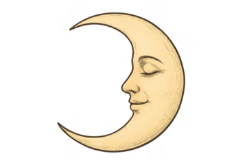 Sleeping crescent moon man face vintage drawing