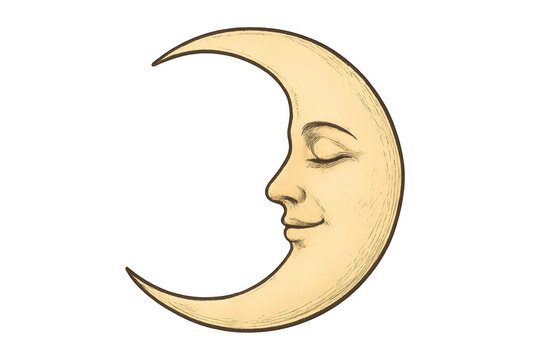 Sleeping crescent moon man face vintage drawing