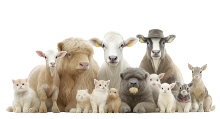 Group of Various Animals, Isolated on White, Portrait.