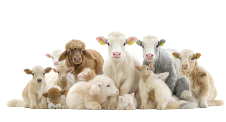 Group of Young Livestock Animals Against a White Background