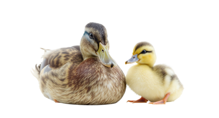 Mom duck and duckling on white background