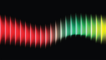 Abstract glowing light bars transitioning from red to yellow on black background vector