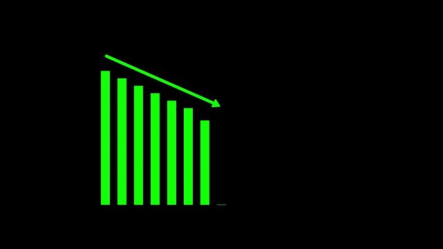Green Bar Chart Showing Decline with Downward Arrow on Black Background graph decrease