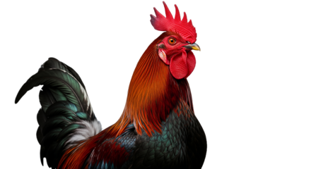 Portrait of a Vibrant Rooster with Colorful Feathers on a Gradiant Background
