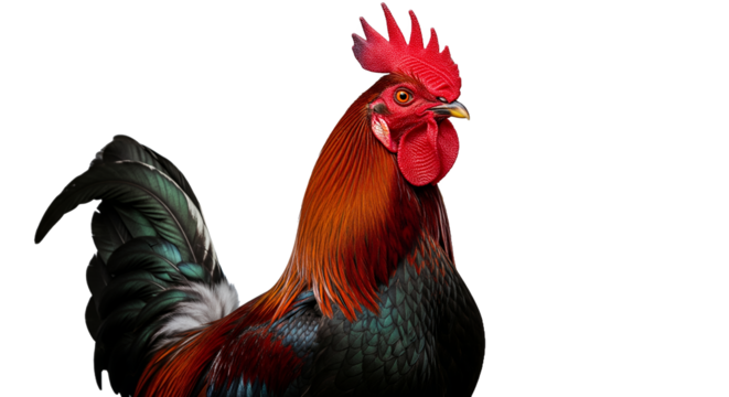 Portrait of a Vibrant Rooster with Colorful Feathers on a Gradiant Background