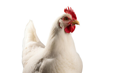 Portrait of a White Hen with Red Comb and Wattles