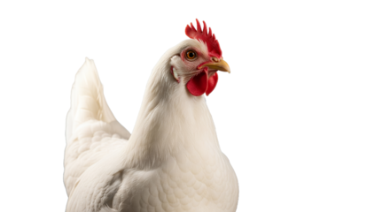 Portrait of a White Hen with Red Comb and Wattles
