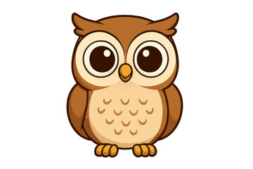 Fototapeta premium Cute brown owl character cartoon vector standing with big eyes