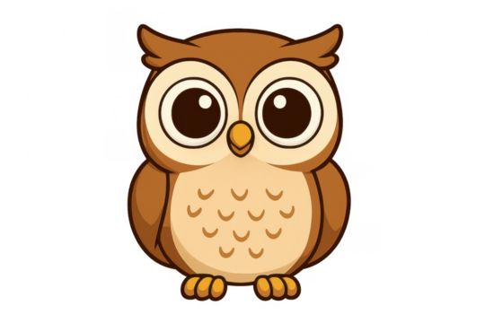 Cute brown owl character cartoon vector standing with big eyes - Powered by Adobe