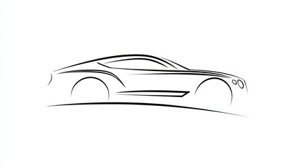 Minimalist luxury sports car line art silhouette, elegant modern automobile outline drawing, black contour illustration on white background for automotive design and branding
