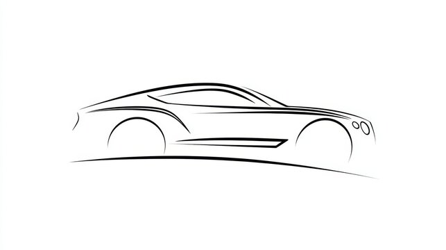 Minimalist luxury sports car line art silhouette, elegant modern automobile outline drawing, black contour illustration on white background for automotive design and branding
