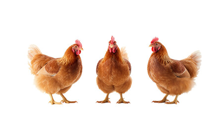 Three Brown Chickens on White Background