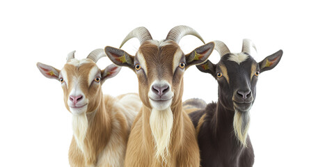 Three Goats Together on White Background