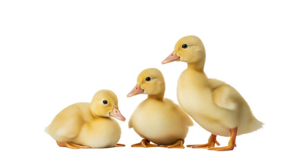 Three Yellow Ducklings on White Background