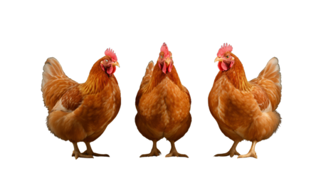 Three Hens Standing Together, Front View, Food Concept