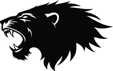 Obraz premium Roaring lion head vector illustration aggressive animal design perfect for logo and branding projects