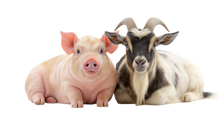 Two Farm Animals Posing on a White Background
