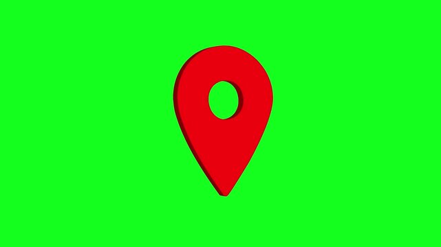 Simple, clean, and modern pop up animation of red location pin, GPS maps location pointer animated icon on green screen, motion graphic element