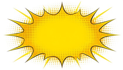Yellow comic book style burst with halftone effect, radiating energy, sharp points, and an empty center