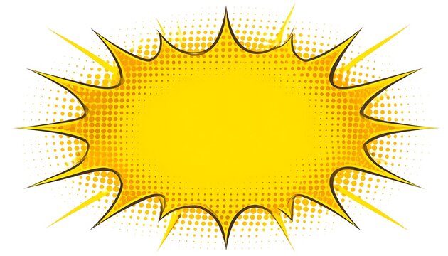 Yellow comic book style burst with halftone effect, radiating energy, sharp points, and an empty center