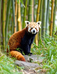 Red panda in bamboo forest