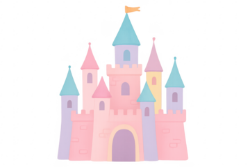 Princess fantasy magic kingdom castle cartoon with transparent background