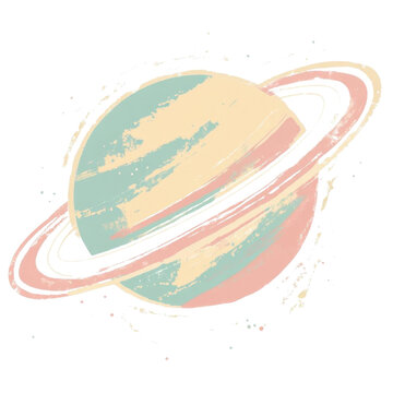 AI Image A pastel colored planet with rings illustration evoking a sense of cosmic serenity and
