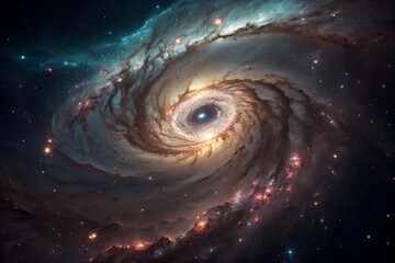 Fototapeta premium Vast spiral galaxy with glowing core and stellar nurseries in deep space